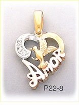 14K Two Tone Gold Amor Heart CZ Charm