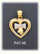 14K Two Color Gold Bow Heart Charm