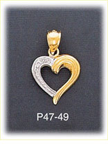 14K Two Color Gold High Polish Heart Charm