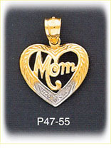 14K Two Color Gold Mom Heart Charm