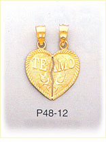 14 Karat Gold Te Amo Breakaway Heart Charm
