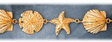 14K Gold Shell, Sand Dollar, Starfish Nautical Bracelet