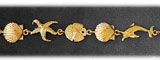 14K Gold Sand Dollar, Seashell, Starfish & Dolphin Nautical Bracelet