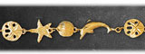 14K Gold Dolphin, Sand Dollar, Starfish Seashells Bracelet