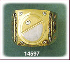Mens 14K Two Tone Gold Oval CZ Signet Ring