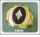 14K Gold Diamond Oval Onyx Ring