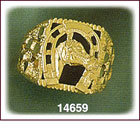 14K Gold Square Horse Shoe Onyx Ring