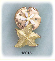 14Kt Tri Color Gold Starfish & Sand Dollar Nautical Slide