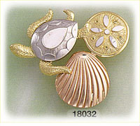 14K Tri Color Gold Sea Turtle Nautical Slide