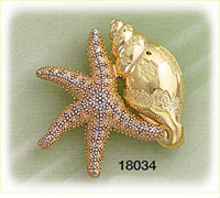 14K Tri Color Gold Starfish & Shell Nautical Slide