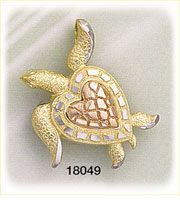 14K Tri Color Gold Nautical Sea Turtle Slide