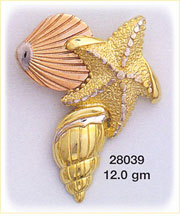 14Kt Tri Color Gold Sea Shells Slide