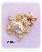 14K Tri Color Gold Sea Turtle Slide