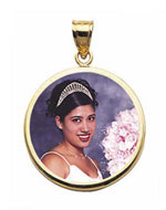 14K Gold Small Round Photo Pendant