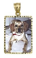 14K Gold Large Rectangle With Diamond Cut Frame Photo Pendant