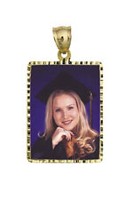 14K Gold Small Rectangle w/Diamond Cut Frame Photo Pendant