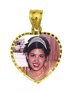 14K Gold Medium Heart w/Diamond Cut Frame Photo Pendant