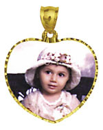 14K Gold Large Heart w/Diamond Cut Frame Photo Pendant