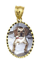 14K Gold Small Oval w/Diamond Cut Frame Photo Pendant