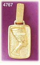 14K Gold Egyptian Queen Nefertiti Square Pendant