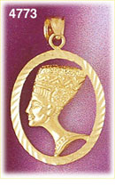 14K Gold Encircled Egyptian Queen Nefertiti Pendant