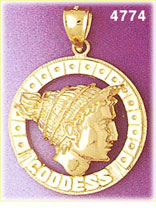 14K Gold Egyptian Goddess Pendant