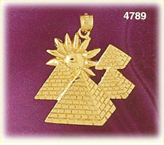14K Gold Egyptian Pyramids w/Sun Charm Pendant