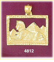 14K Gold Egyptian Sphinx And Pyramid Medallion