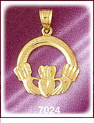 14Kt Gold Traditional Claddagh Pendant