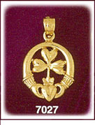 14Kt Gold Claddagh w/Shamrock Pendant
