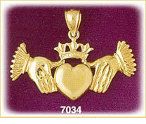 14Kt Gold Polished Irish Claddagh Pendant