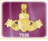 14Kt Gold Etched Irish Claddagh Pendant