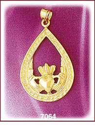 14Kt Gold Irish Claddagh Pendant Teardrop