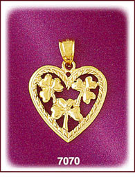 14Kt Gold 3 Shamrock Heart Pendant