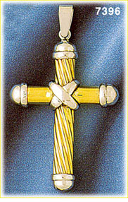 14K Two Tone Gold Hollow Cross Pendant