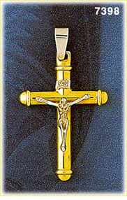 14K Two Tone Gold Hollow Cross w/White Gold Jesus Pendant