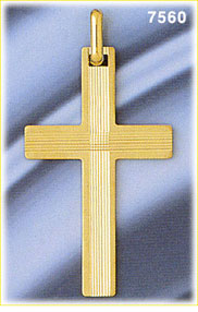 14K Gold Cross Pendant w/Linear Etched Design