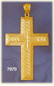14K Gold Cross w/Diamond Cut Accented Design Pendant
