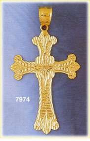 14K Gold Cross w/Fleur-di-lis Arms & Diamond Cut Accent Pendant
