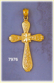 14K Gold Decorative Cross Pendant w/Rounded Arms