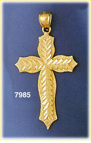 14K Gold Cross w/Pointed Arms & Diamond Cut Center Pendant
