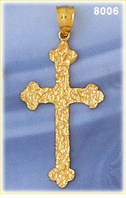 14K Gold Gold Nugget Eastern Style Cross Pendant