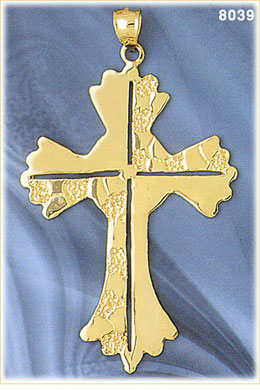 14K Gold Partial Gold Nugget Cross Pendant