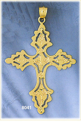 14K Gold Fancy Cross Pendant w/Cutout Gold Nugget Design