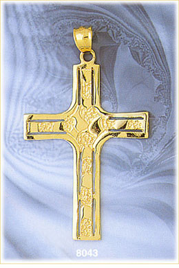 14K Gold Cross Pendant w/Gold Nugget Patch Design