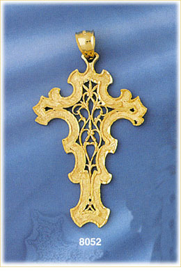 14K Gold Cross Pendant w/Scroll Cutout Design