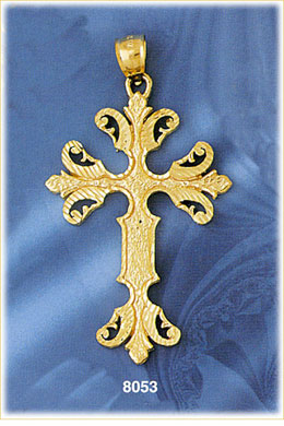 14K Gold Cross Patonce Pendant w/Diamond Cut Detailing