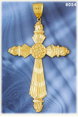 14K Gold Xlarge Ornate Cross Pendant