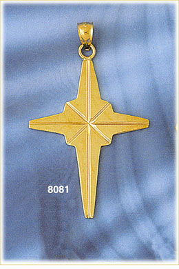 14K Gold North Star Cross Pendant