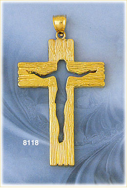 14K Gold Crucifix Pendant w/Beaded Center Cross